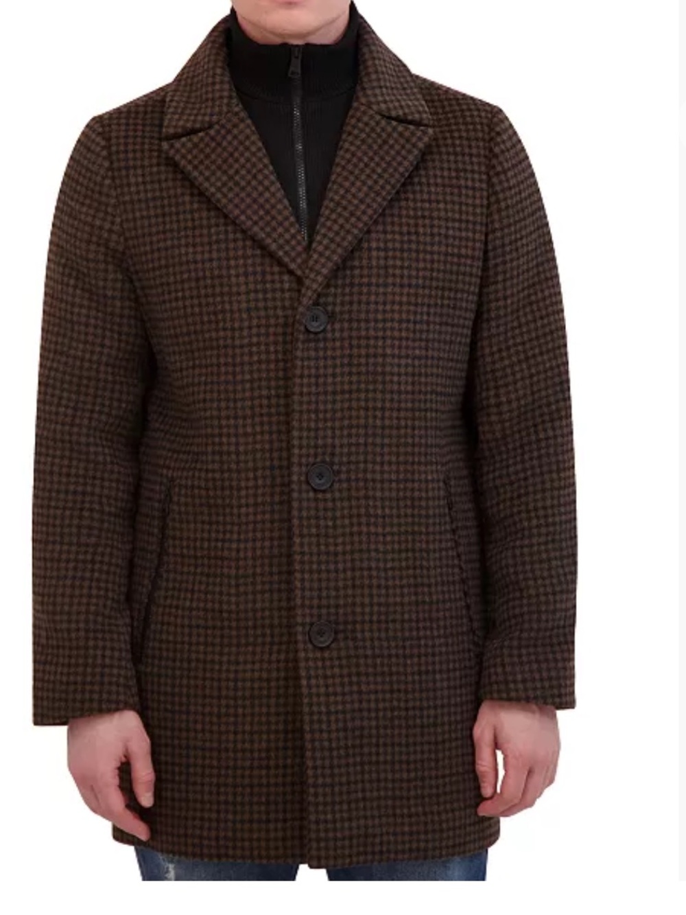 Kenneth Cole Brown Houndstooth Pea Coat